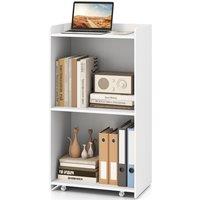 Costway Rolling Lectern Stand 105 cm Presentation Podium w/2 Shelves-White in White