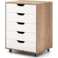 Costway 5 Drawer Chest Rolling Dresser Storage Cabinet w/Lockable Wheels in Natural
