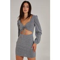 Pink Vanilla Women's Glitter Puff Sleeve Cut Out Dress in Silver | Size: 6