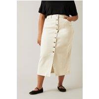 Evans Women's Button Through Denim Maxi Skirt in Cream | Size: 26-28