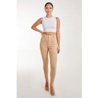 Pink Vanilla Women's Slim Fit Seam Detail Trousers in Stone | Size: 8