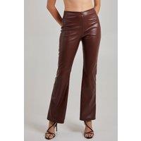 Pink Vanilla Women's Flare Leather Look Trousers in Chocolate | Size: 6