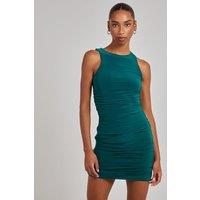 Pink Vanilla Women's High Neck Ruched Slinky Mini Dress in Bottle Green | Size: 8