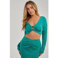Pink Vanilla Women's Shimmer Ruched Ring Detail Top in Jade | Size: Small