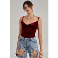 Pink Vanilla Women's Velvet Cowl Neck Bodysuit in Wine | Size: 6