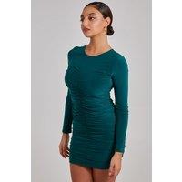 Pink Vanilla Women's Long Sleeve Ruched Dress in Bottle Green | Size: 8