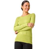 Roman Women's Button Detail Ribbed Longline Jumper in Green | Size: 18