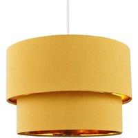 Happy Homewares Modern Cotton Fabric Double Tier Ceiling Shade with Shiny Inner in Mustard | Size: 12 inches