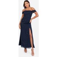 Maya Deluxe Women's Embroidered Bardot Maxi Dress in Dark Navy | Size: 18