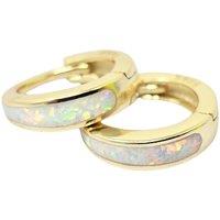 Harfi Women's White Opal Tapered Gold Plated Huggie Hoop Earrings