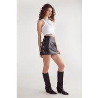 Distressed Faux Leather Buckle Detail Skirt