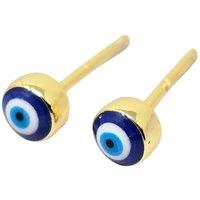 Harfi Women's Turkish Evil Eye Nazar Protective Gold Stud Earrings in Blue