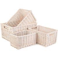 Red Hamper Wicker White Wash Storage Open Baskets Set of 4