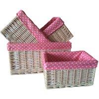 Red Hamper Wicker Pink Spotty Lined Open Storage Basket Set of 4