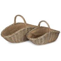 Red Hamper Wicker Set of 2 Antique Wash Harvesting Trug Baskets in Grey