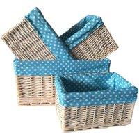 Red Hamper Wicker Blue Spotty Lined Open Storage Baskets Set of 4