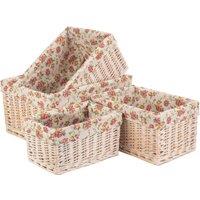 Red Hamper Wicker White Wash Garden Rose Lined Storage Baskets Set 4