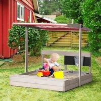 OUTSUNNY Kids Sandbox Wooden Sand Pit with Canopy, Kitchen Toys, Seat, Storage in Grey