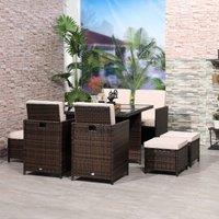 OUTSUNNY Rattan Dining Set Garden Furniture Cube Table Chair Stool Cushion Seat in Khaki