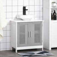 Kleankin Bathroom Pedestal Under Sink Cabinet with Storage Shelf, 2 Doors in Grey