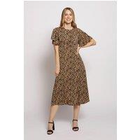 Cutie London Women's Angel Sleeve Leopard Print Midi Dress in Brown | Size: 8