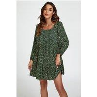 FS Collection Women's Little Floral Print Square Neck Mini Dress In Olive Green | Size: XL