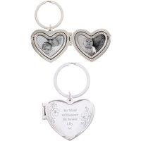 Personalised Memento Company Women's Personalised Floral Heart Photo Frame Keyring in Metallic Silver