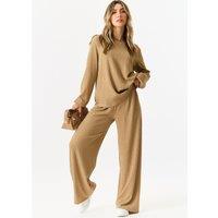 Gini London Women's Camel Textured Long Sleeve Oversized Top | Size: Medium/Large