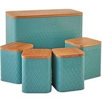 Cooks Professional 5 Piece Square Kitchen Storage Cannister Set with Bamboo Lids in Teal