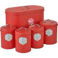Cooks Professional 5 Piece Bread Biscuit Tea Coffee Sugar Storage Set with Silver Labels in Red
