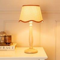 ValueLights Victoria Light Wood Candlestick Table Lamp with Linen Scallop Trim Tapered Shade in Burnt Orange