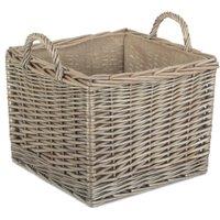 Red Hamper Wicker Antique Wash Square Hessian Lined Log Basket in Brown