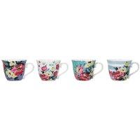Mikasa Clovelly Set of 4 Porcelain Espresso Coffee Cups, Floral Design, 80ml