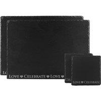 Selbrae House Slate Coaster & Place Mat Set - Love & Celebrate in Black