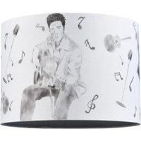 Happy Homewares Elvis Presley Themed Linen Lampshade with Famous Poses & Guitars Musical Notes in Grey | Size: 10 inches