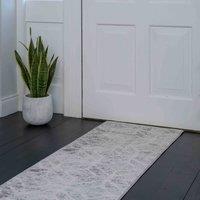 Kukoon Silver Grey Distressed Geometric Rug in Mid Grey | Size: 60 cm x 240 cm