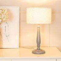 ValueLights Victoria Candlestick Grey Wood Table Lamp with Cream Boucle Drum Lamp Shade