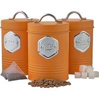 Cooks Professional 3-Piece Tea Coffee & Sugar Storage Canisters Bins with Silver Labels in Orange