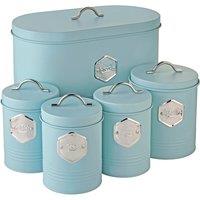Cooks Professional 5 Piece Bread Biscuit Tea Coffee Sugar Storage Set with Silver Labels in Blue