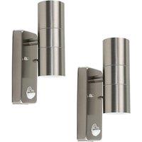ValueLights Pair Of Silver Up Down Outdoor PIR Motion Sensor Outdoor Wall Lights