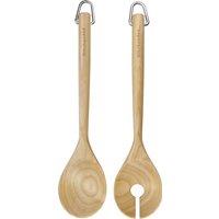 KitchenAid 2 Pc Birchwood Salad Servers, Fork & Spoon with Hanging Hook in Brown