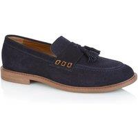 Silver Street London Men's Charleston Premium Suede Leather Casual Tassel Loafers in Navy | Size: 10