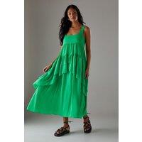 Warehouse Women's Chiffon Ruffle Tier Smock Midi Sundress in Green | Size: 8