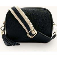 Apatchy London Women's Black Leather Crossbody Bag With Leather & Canvas Strap