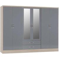 Seconique Nevada 6 Door 2 Drawer Mirrored Wardrobe in Grey