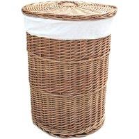 Red Hamper Cotton Lined Light Steamed Round Laundry Basket in White