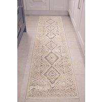 Kukoon Runner Rug Grey Cream Diamond Geometric Loop & Tufted Shaggy Rug | Size: 60 cm x 240 cm