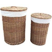 Red Hamper Set of 2 Cotton Lined Light Steamed Round Laundry Baskets in White