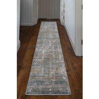 Kukoon Runner Rug Beige Blue Abstract Distressed Long Hallway Rugs | Size: 60 cm x 240 cm