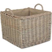 Red Hamper Wicker Antique Wash Square Hessian Lined Log Basket in Grey